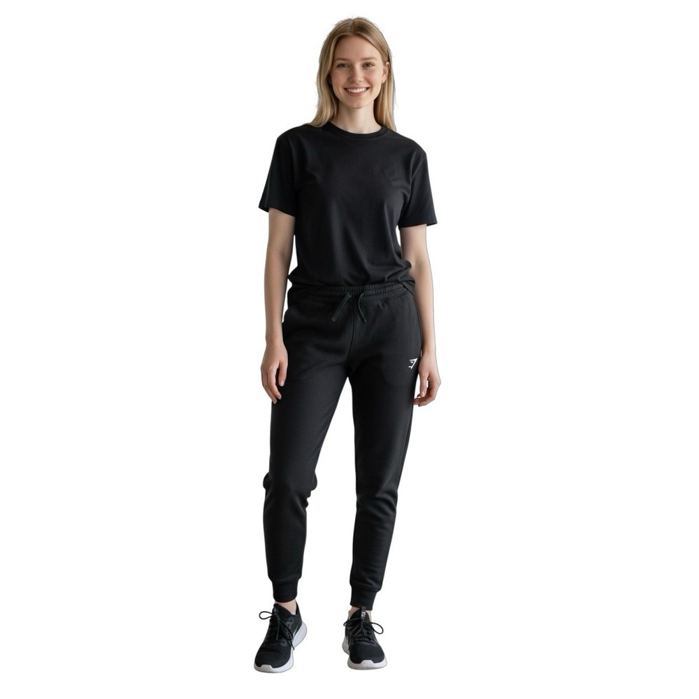 Gymshark Joggers Sweatpants Black Small Logo‎ Drawstring Waist Women's